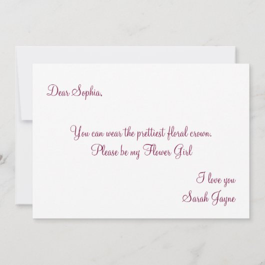 Bourgondische bloem - wees mijn bloemenmeisje brui kaart (Achterkant)