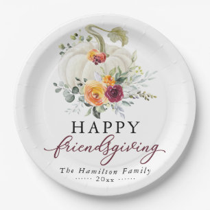 Bourgondische bloem witte pompoen Friendsgiving Papieren Bordje