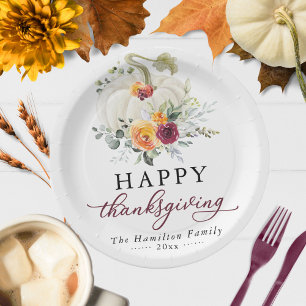 Bourgondische bloem witte pompoen Thanksgiving Papieren Bordje
