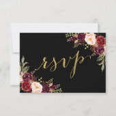 Bourgondische bloem zwart nama goud folie trouw RS Kaart (Voorkant)