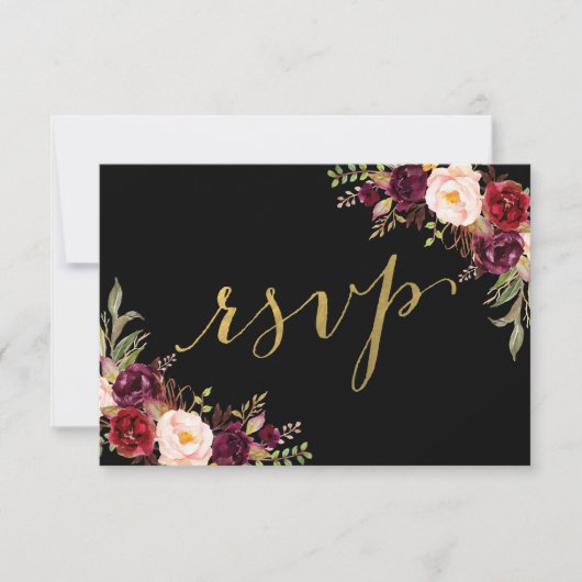 Bourgondische bloem zwart nama goud folie trouw RS Kaart (Voorkant)