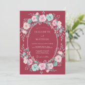 Bourgondische bloemaccent romantische bruiloft kaart (Staand voorkant)