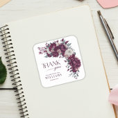 Bourgondische bloemboog bruidsdouche bedankt vierkante sticker