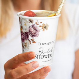 Bourgondische bloemboog herfst bruidsdouche papieren bekers