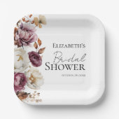 Bourgondische bloemboog herfst bruidsdouche papieren bordje (Voorkant)