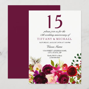 Bourgondische Bloemen 15e Huwelijksjubileum Uitnod Kaart