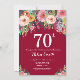 Bourgondische bloemen 70ste verjaardagsuitnodiging kaart