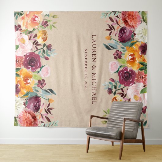 Bourgondische bloemen achtergrond | Rustieke photo Wandkleed (In Situ (horizontaal))