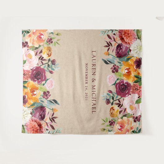 Bourgondische bloemen achtergrond | Rustieke photo Wandkleed (Voorkant (horizontaal))