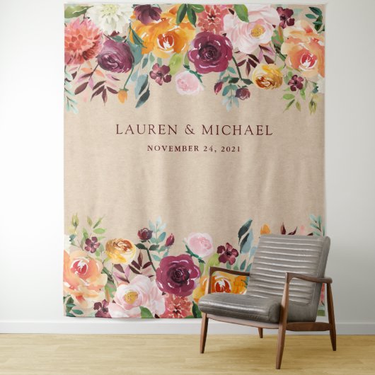 Bourgondische bloemen achtergrond | Rustieke photo Wandkleed (In situ)