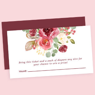 Bourgondische bloemen baby shower luier raffle informatiekaartje