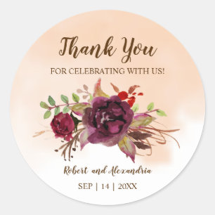 Bourgondische bloemen Bedankt voor uw komende br Ronde Sticker