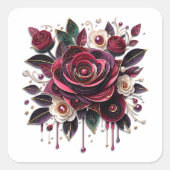 Bourgondische bloemen, bladgroen en parels vierkante sticker (Voorkant)