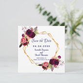 Bourgondische Bloemen Blauwe Trouw Save the date (Staand voorkant)