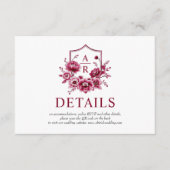 Bourgondische bloemen, bloemenkam bruiloft details informatiekaartje (Voorkant)