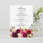 Bourgondische Bloemen Bloemrijke Elegante Trouw Menu (Staand voorkant)