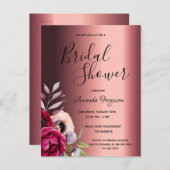 Bourgondische bloemen bruids douche uitnodiging (Voorkant / Achterkant)