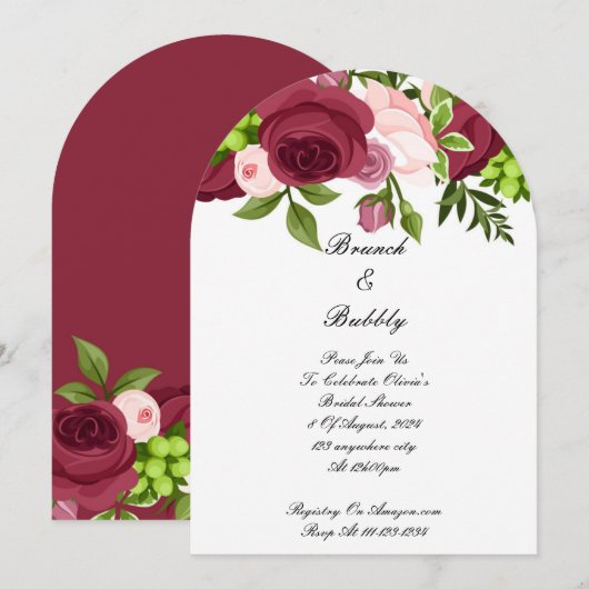 Bourgondische bloemen bruids douche uitnodiging (Voorkant / Achterkant)