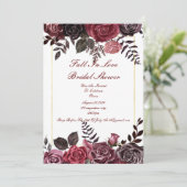 Bourgondische bloemen bruids douche uitnodiging (Staand voorkant)