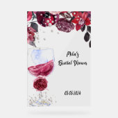 Bourgondische bloemen bruids douche uitnodiging acryl bord (Voorkant)