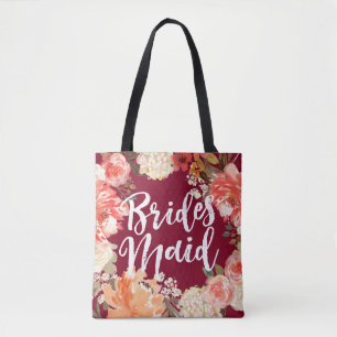 Bourgondische bloemen bruidsmeisje tote bag