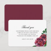 Bourgondische bloemen bruiloft dank u. Maroon bloe Bedankkaart (Voorkant / Achterkant)