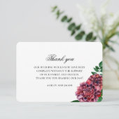 Bourgondische bloemen bruiloft dank u. Maroon bloe Bedankkaart (Staand voorkant)