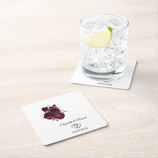 Bourgondische bloemen bruiloft kartonnen onderzetters (Insitu)