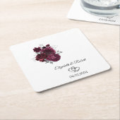 Bourgondische bloemen bruiloft kartonnen onderzetters (Schuin)