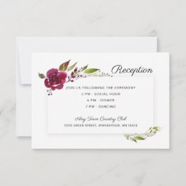 Bourgondische bloemen bruiloft receptie kaart