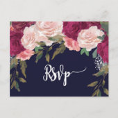 Bourgondische bloemen bruiloft RSVP briefkaart Nav (Voorkant)