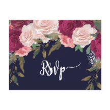 Bourgondische bloemen bruiloft RSVP briefkaart Nav