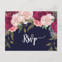 Bourgondische bloemen bruiloft RSVP briefkaart Nav
