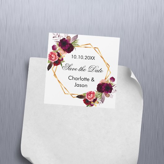 Bourgondische bloemen bruiloft Save the Date magne