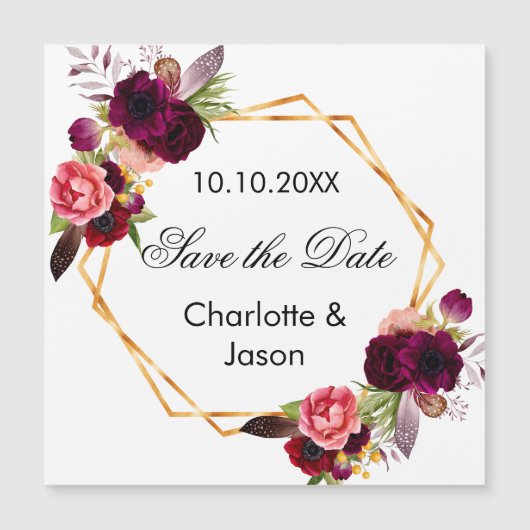 Bourgondische bloemen bruiloft Save the Date magne (Voorkant)