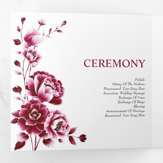 Bourgondische bloemen Chinoiserie pioen huwelijksp Drieluik Programma (Binnenzijde eerst)