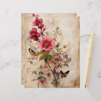 Bourgondische bloemen collage op versleten look ac