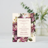 Bourgondische bloemen crème paarse huwelijksuitnod (Staand voorkant)