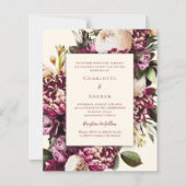 Bourgondische bloemen crème paarse huwelijksuitnod (Voorkant)