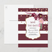 Bourgondische bloemen en gouden Confetti redden de Aankondigingskaart (Voorkant / Achterkant)