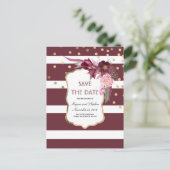 Bourgondische bloemen en gouden Confetti redden de Aankondigingskaart (Staand voorkant)