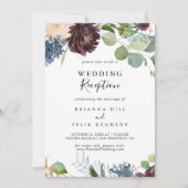 Bourgondische bloemen- en groenbruiloftsreceptie kaart (Voorkant)