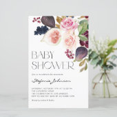 Bourgondische bloemen en vijgen Baby shower uitnod (Staand voorkant)