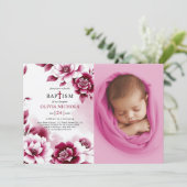 Bourgondische bloemen en waterverf meisje doopsel  kaart (Staand voorkant)