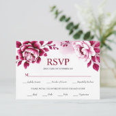 Bourgondische bloemen en waterverf wassen bruiloft RSVP kaartje (Staand voorkant)
