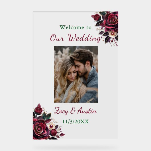 Bourgondische bloemen, gebladerte en parels gepers acryl bord (Voorkant)