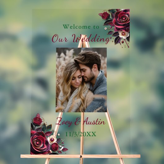 Bourgondische bloemen, gebladerte en parels gepers acryl bord (Neutraal)