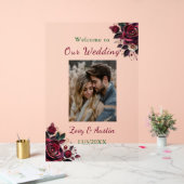 Bourgondische bloemen, gebladerte en parels gepers acryl bord (Huwelijk)