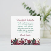 Bourgondische bloemen, gebladerte en parels gepers bedankkaart (Staand voorkant)