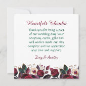 Bourgondische bloemen, gebladerte en parels gepers bedankkaart (Voorkant)